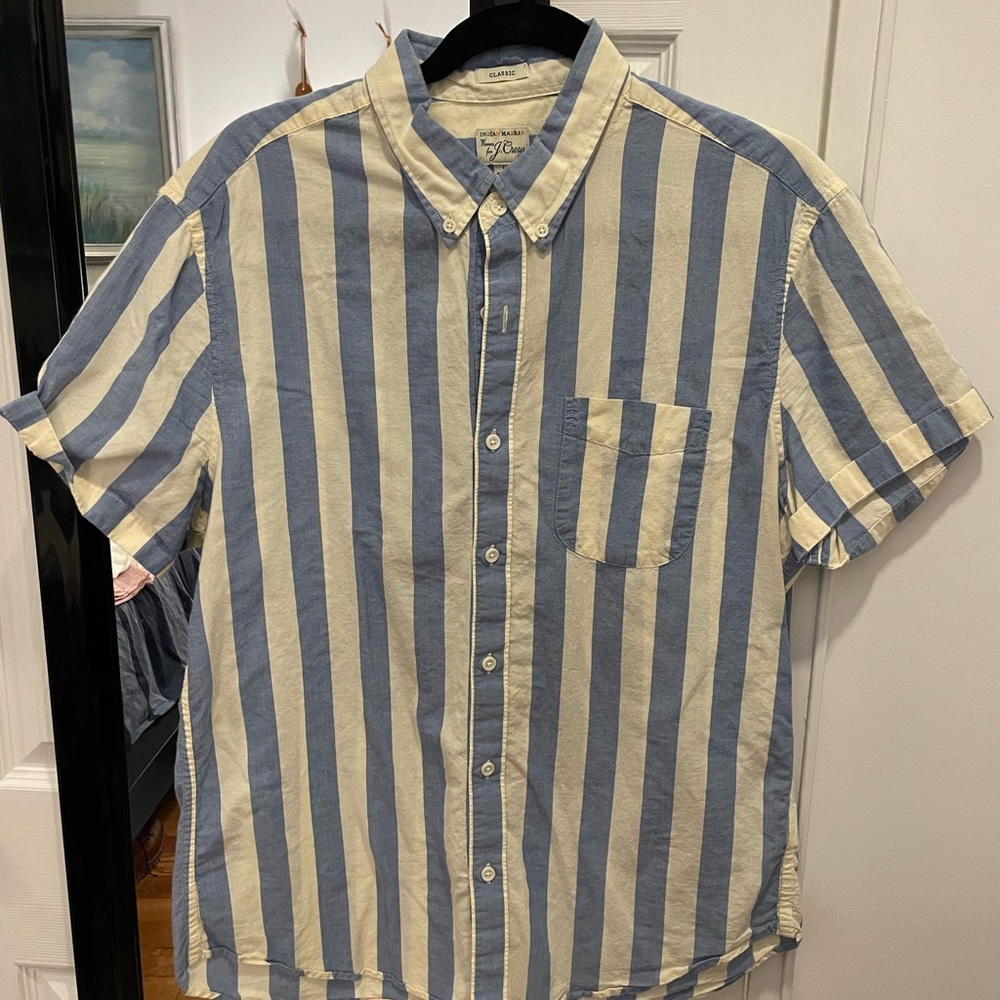J. Crew Indian madras short sleeve button down size L